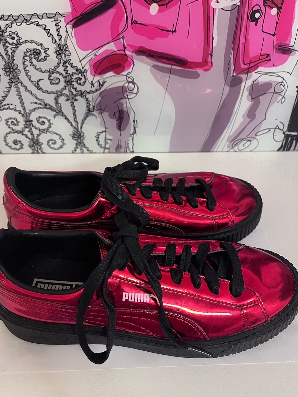 Puma Metallic Cherry Red Creeper Sneakers - Women’s Size 9